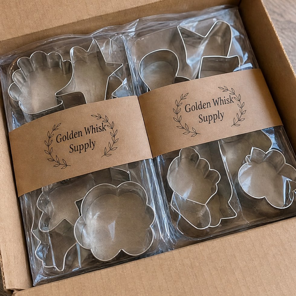 Wholesale custom cookie cutters in an open shipping box